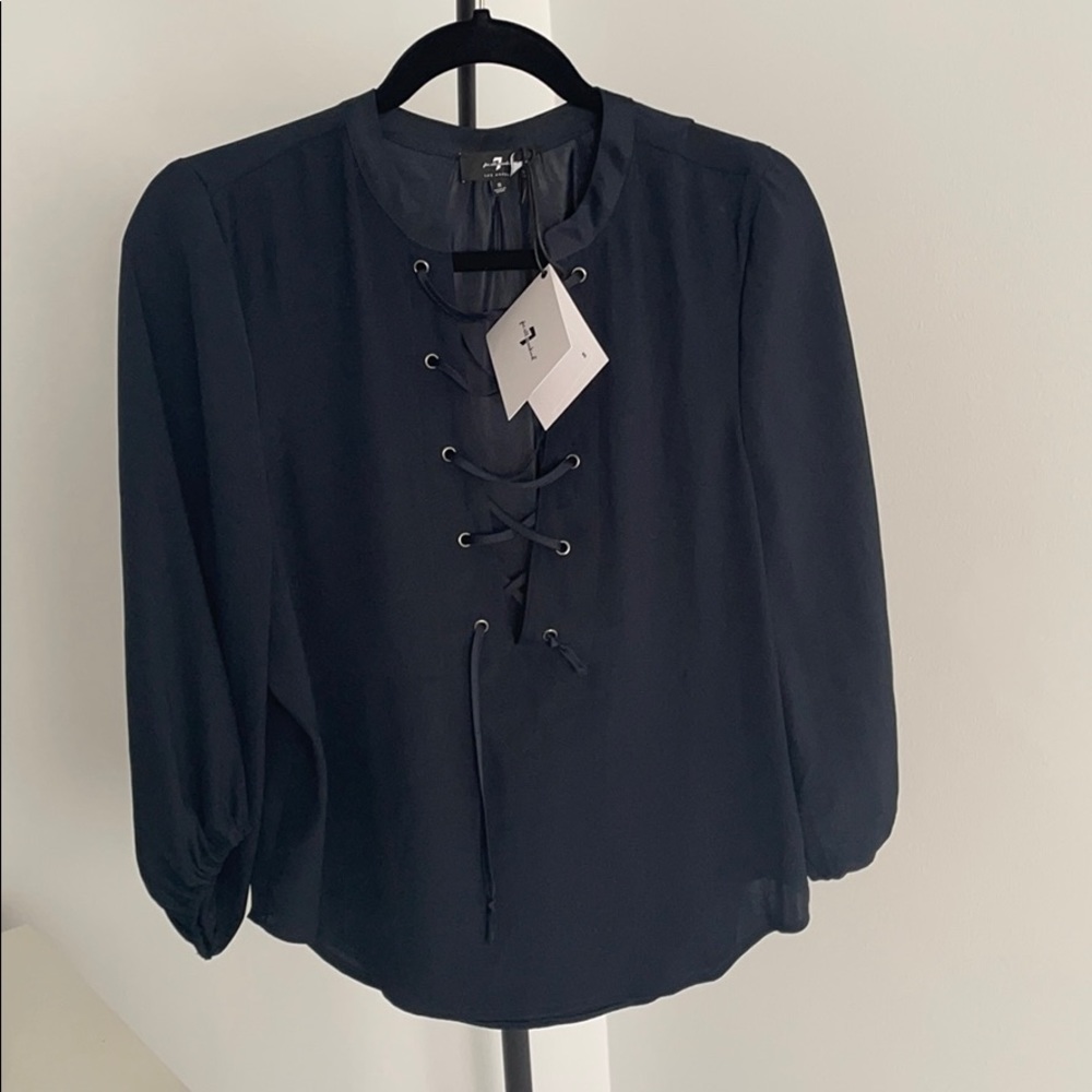 nwt 7 for all mankind lace up blouse top